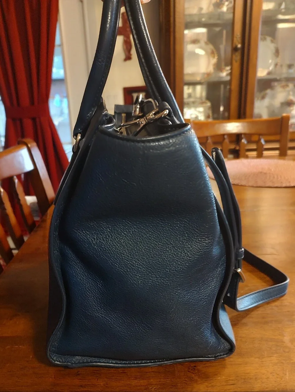 Michael Kors Dark Navy Leather Satchel with Gold Hardware